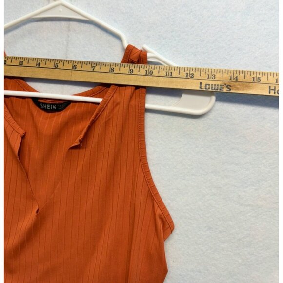 Shein Crop Top Tank Orange Striped Modified V Neck Stretch Size Small - Picture 4 of 8